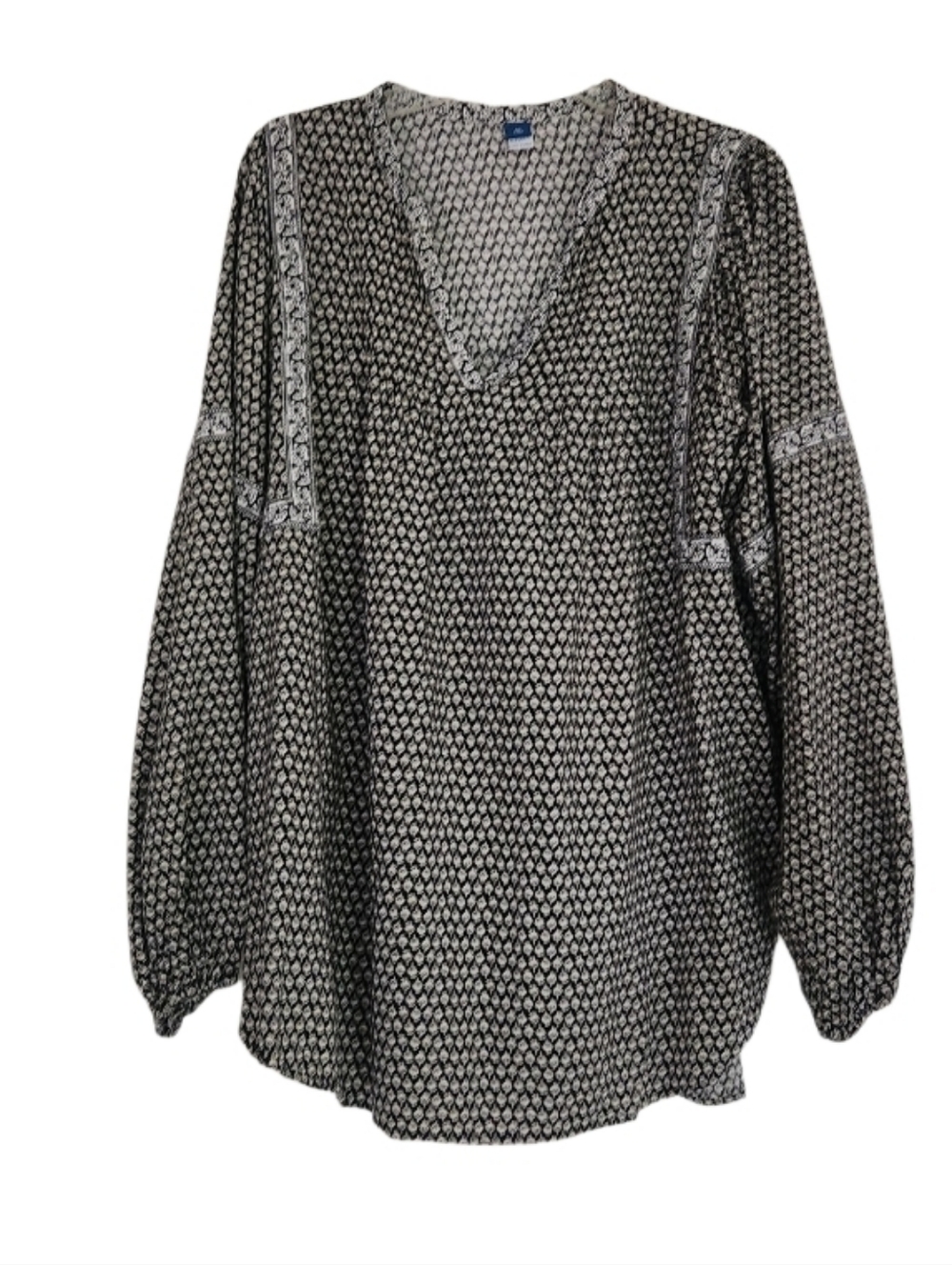 Old Navy Black and White Patterned V-Neck Tunic Sz Xxl Tall